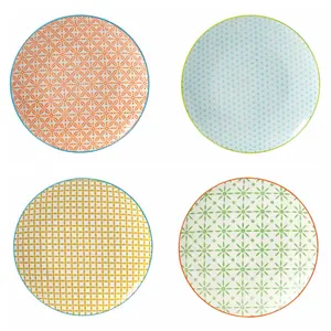 Top Sun Plate Set 10.5 Inch - Salad Plates | Dessert Appetizer Plates Colorful - Porcelain Lunch Plates - Set of 4 - Dishwasher and Microwave Safe