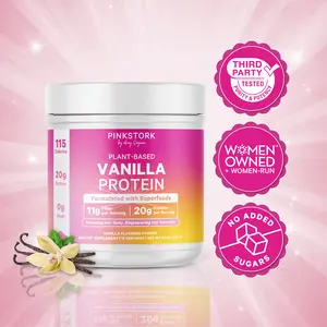 Pink Stork 20 g Protein + Fiber + Superfoods | Vegan | Vanilla | 0 g Sugar, Sweetened with Monk Fruit | 115 Calories | Plant-Based Pea Protein | Formulated for Women | Energy, Digestion, No-Bloat Blend