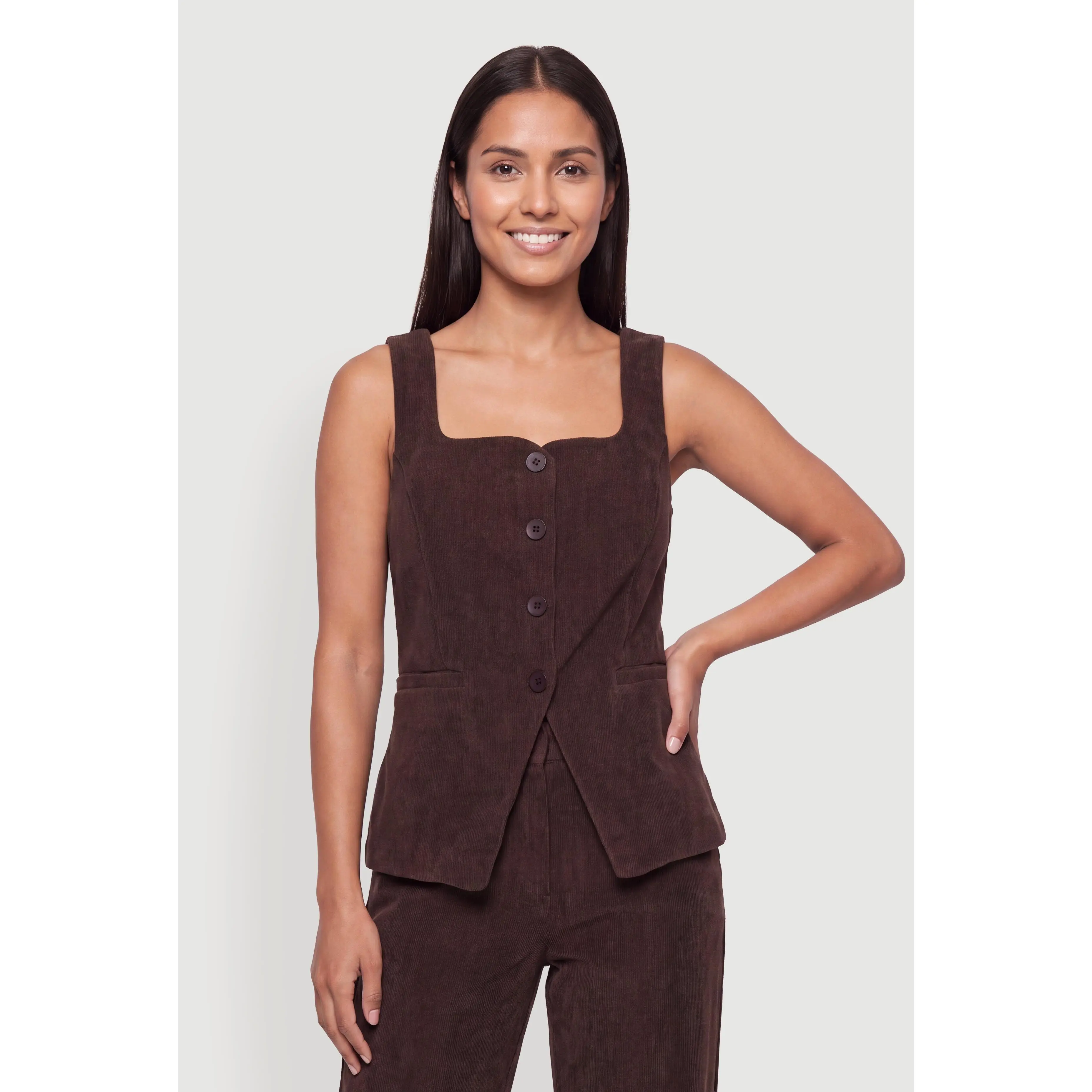 Square Neck Button Front Waistcoat
