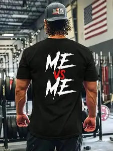Men's Regular Fit " Me VS Me " Letter Print Round Neck Tee, Street Fashion Short Sleeve T-shirt for Daily Wear, Casual Comfy Knitting Top for Summer shirts  men