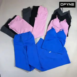 DFYNE Women’s V-Neck Sports Bra & Flare Leggings Set Seamless Yoga Activewear