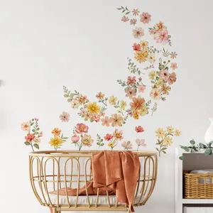 A set (20*30cm*8pcs) of creative hand-painted plain-colored flower and branch feature decorative wall stickers for bedroom, living room, corridor and entrance background walls, self-adhesive M13594-KN