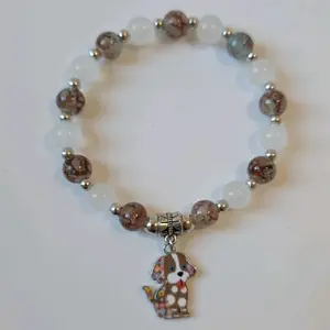 Decorative Print Cats and Dogs Bracelets with Beaded Design and Dangle Charm