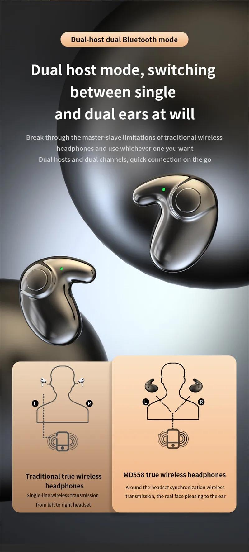 Invisible Earbuds Sleep Headphones Bluetooth 5.3 Noise Reduction Earbuds  Wireless Headsets Sport Stereo Earphones for Phone