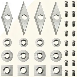 Tungsten Carbide Inserts for Wood Lathe, 32 Pieces Turning Tool Set with 11 mm Square Radius, 12 mm and 8.9 mm Round, 30 x 10 mm Diamond, Screws Included, Precision Cutters for Woodworking