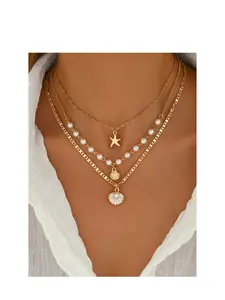 New Women's Elegant Fashion Necklace Set, Luxury Multi-Layered Starfish Shell Pendant, Pearl Clavicle Chain, Jewelry Gift, Layered Necklaces