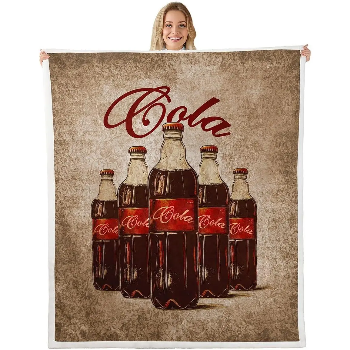 Cola Plush Blanket Bed Sofa Couch Vintage Fleece Throw Blanket Drinks Sherpa Blanket Summer Holiday Bedroom Decor Throw