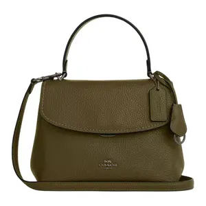 COACH Emory 25 Leather Shoulder Bag with Gold Logo for Women in Olive Green