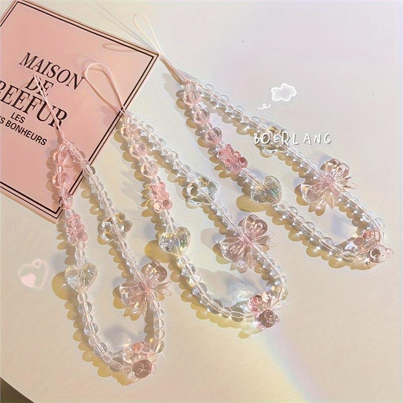 1pc Rosy Butterfly Flower Bear Phone Chain Trendy Pendant For IPhone/Samsung Universal Accessories Cute Phone Hanging Rope