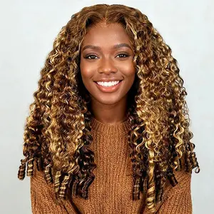 Vshow Ombre Highlight #4/27 Burmese Curly Hair Wear Go Glueless Wigs 10X6 Pre Cut Lace Front Wigs With Drawstring 100% Human Hair Wigs 250% Density