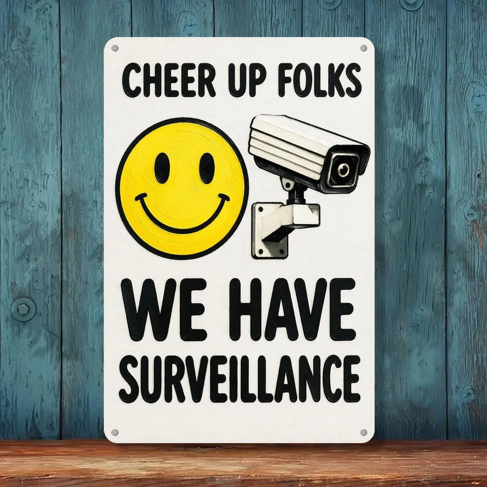 Smiley Face Security Camera We Have Surveillance Metal Tin Sign 8x12in, Shop Garage Funny Warning Wall Decor