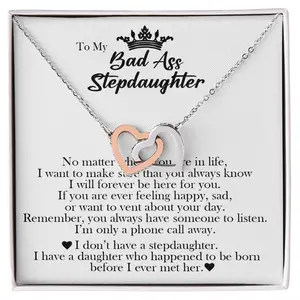 To My Badass Stepdaughter Gift-Interlocking Heart Necklace-"I'll Forever Be Here For You"