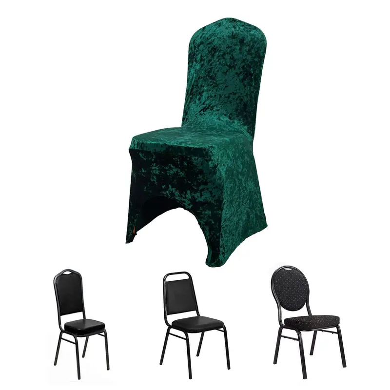 Crushed Velvet Spandex Stretch Banquet Chair Cover 190GSM Hunter Emerald Green - Fitted with Foot Pockets