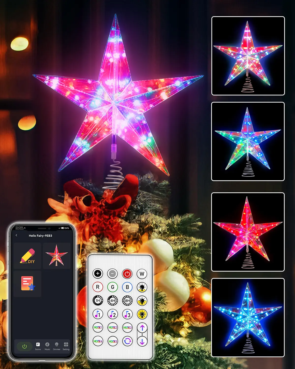 Avatar Controls 11.8" Lighted Christmas Tree Topper, LED Christmas Tree Topper with Remote&APP, Music, DIY, Timing, Multicolor Star Tree Topper Decorate to Christmas Trees, Holiday, Party, Indoor Visit the FREECUBE Store