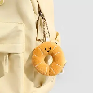 Cute Plush Keychain Kawaii Mini Bread Charms Soft Yellow Donut Design Attachable Backpack Accessory