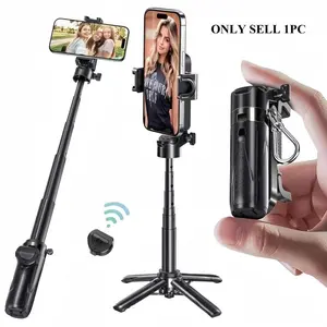 Portable BT Selfie Stick Tripod with Remote, Foldable Phone Holder Stand for iPhone & Smartphones, Mini Keychain Design, Cellphone Accessories