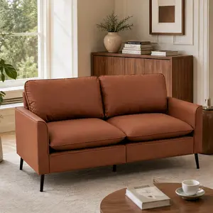 ARCH Brown Faux Leather Sofa Set 4-Seat Loveseat Combo with Pillow Back Metal Frame Nordic Retro Living Room Bedroom Balcony Casual Couch Furniture, Brown Color Options, Leather Material, 4 Seat Seat Count, Product Weight: 56.80 lb