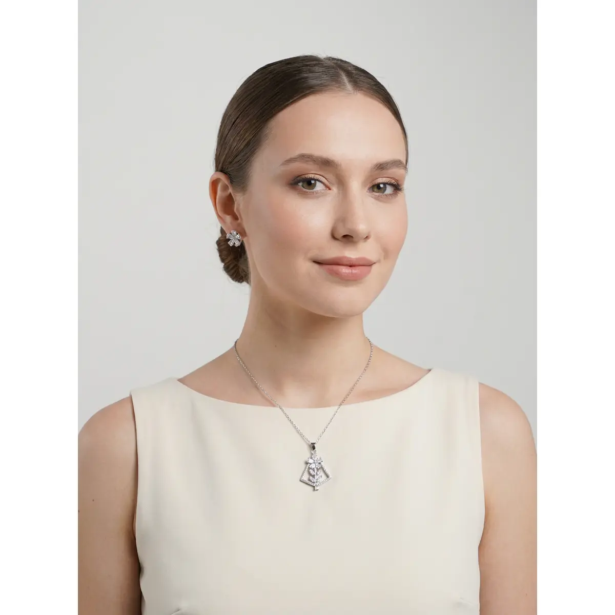 Crystal Garden Platinum-Plated Necklace and Earring Set for Women