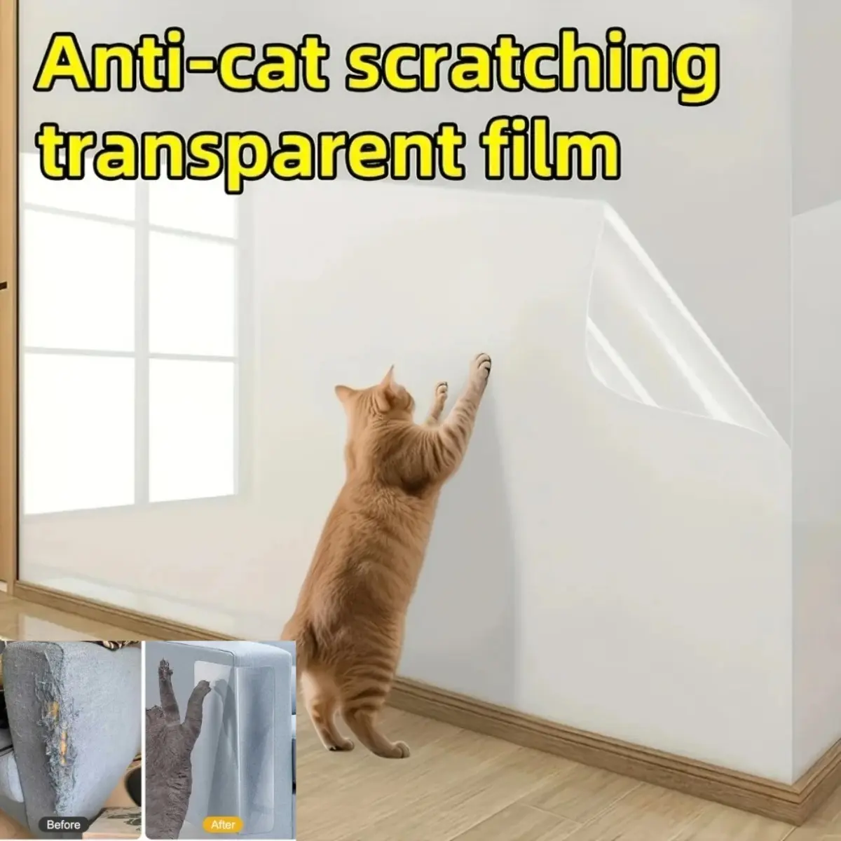 Wall Protector Film Cat Scratch Proof Self Adhesive Transparent Sticker Removable Wallpaper for Living Room Furniture Doors