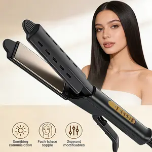 A multifunctional hair straightener featuring four temperature settings and a black ceramic plate designed to reduce frizz and smooth hairstyles, perfect for women’s everyday use or as a gift for special occasions
