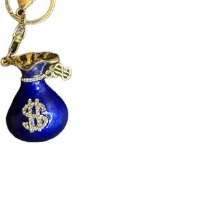 Blue Money Bag Charm or Keychain with Gold Trim and Dollar Sign Design for Accessories