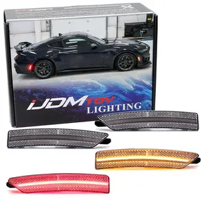 iJDMTOY 4pc Semi-Clear Lens Amber/Red Full Strip of LED Front & Rear Side Marker Light Kit For Ford 2024-up Mustang (S650)