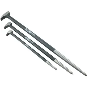 International 71604 3 Piece Pry Bar Set for Garages, Repair Shops, and DIY, Lady Slipper Style, Heavy Duty Heat Treated Steel, Rolling Head, Organizing Case, Includes Sizes 12", 16", 20"