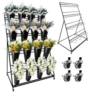 4 Layers Flower Display Stand With 16 PCS Buckets, Flower Bucket, Metal Plant Stand with 4 Wheels, Heavy Duty Moving Flower Cart Shelf, for Patio Garden, Balcony, Florists, Cafés tools gadgets