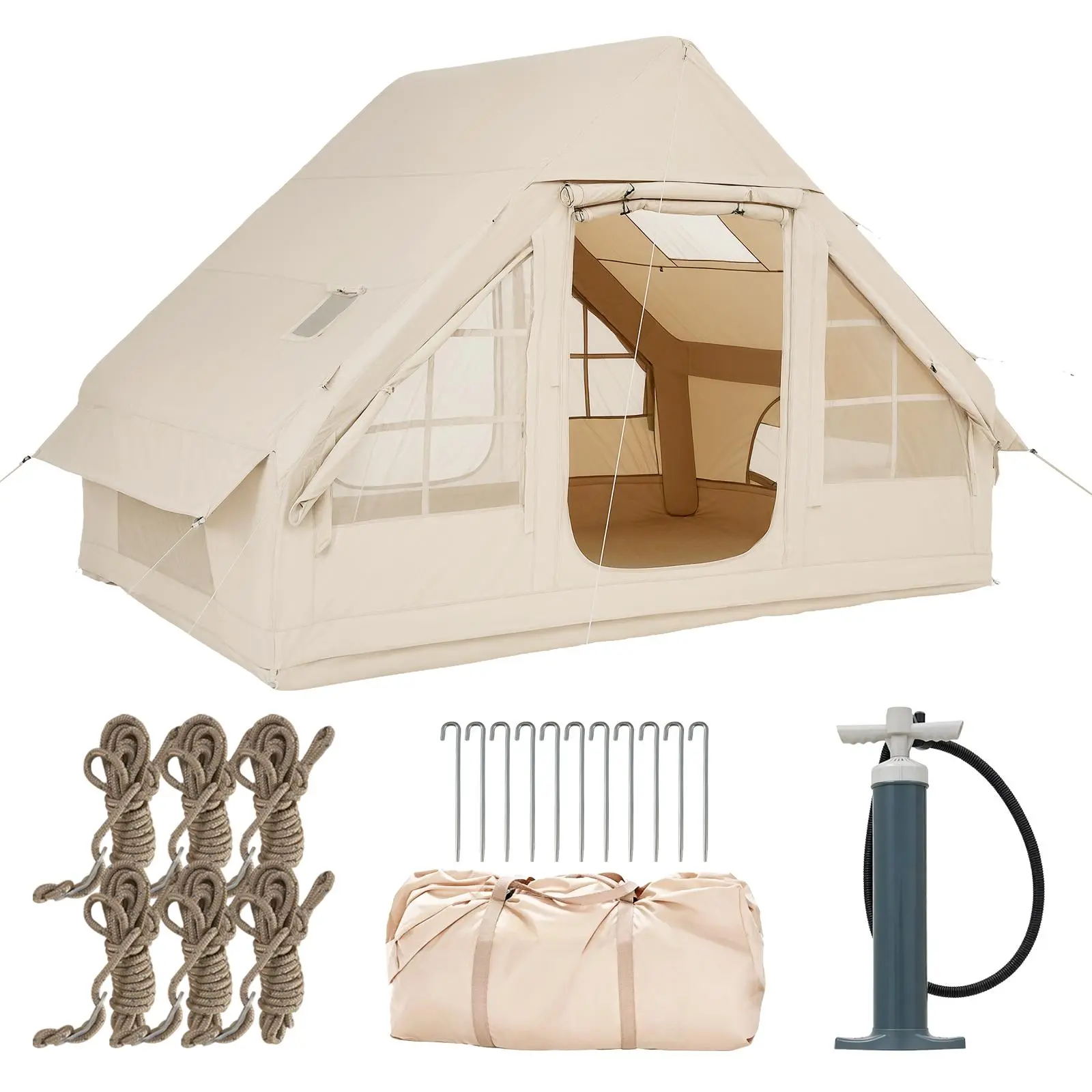 Aoxun Inflatable Glamping Popup Dome Tent - 4-8 Person Family Breathable Waterproof Camping Tent, Instant Setup, Windproof, UV-Protected Lightweight Portable Beach Shelter, Breathable Waterproof Tent, Beach Tent