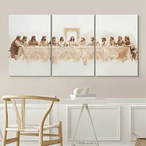 3pcs Set of Wood-Framed Canvas Art "The Last Supper" - Minimalist Modern Jesus Poster for Christian Farmhouse Wall Decor, Home Decoration, Room Décor  (Includes Frame)