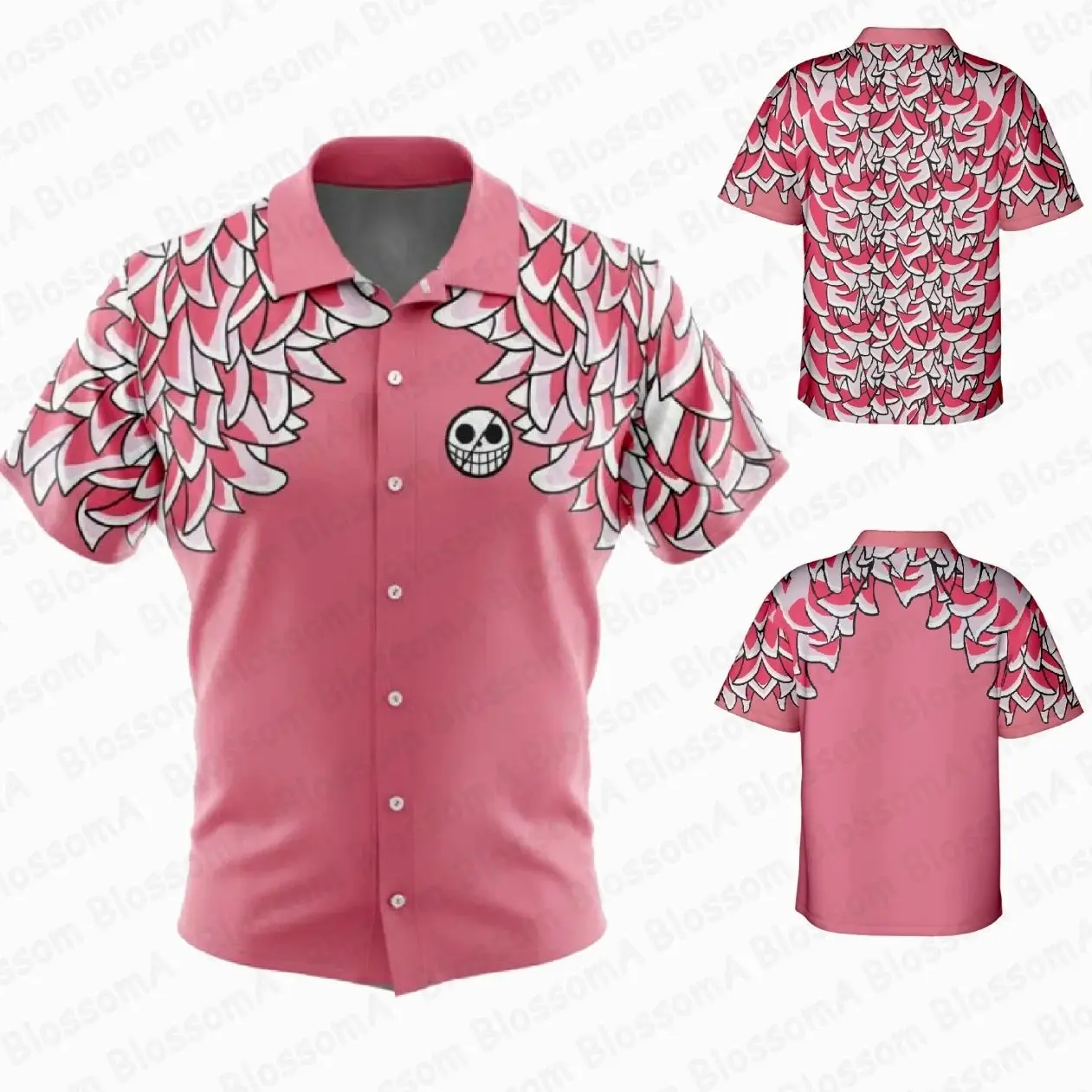 Hawaiian Shirt Donquixote Doflamingo 3 Back Options  4B Silk Fabric  Unisex  OnePiece Graphic Design  Casual Shirt