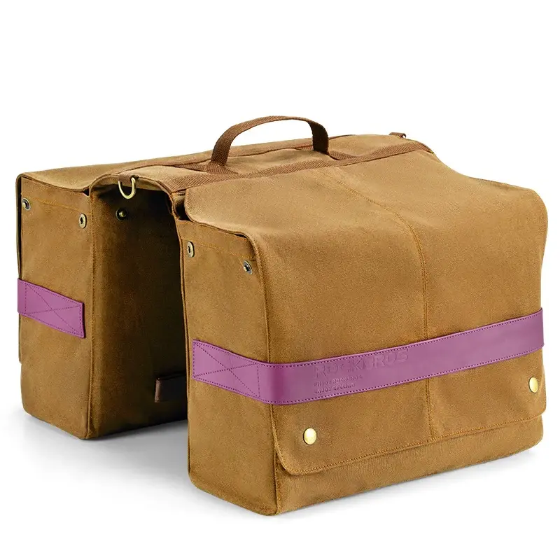 ROCKBROS 27L Expandable Bike Pannier Bag - Waterproof Durable Canvas, Purple Accents, Shoulder Straps, Hand Straps, Balanced Weight, Easy Installation for Daily Commuting, Rock Bros, Hook-And-Loop