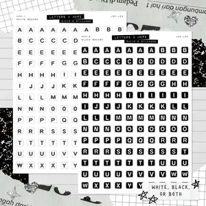 SQUARE Letter Bead Stickers Black or White • Junk Journal Sticker Sheets • Typography Stickers • Scrapbook Stickers • Vision Board • Letters