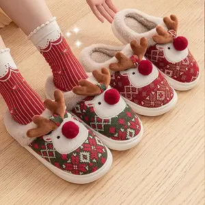 Christmas Slippers for Women Fluffy Reindeer Design with Memory Foam Winter Cartoon House Shoes for Adults Festive & Cozy