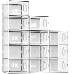 X-Large Shoe Box Fit Size 11, Clear Stackable Shoe Organizer for Closet, Saving Sneaker Shoe Rack Containers Bins Holders for Entryway, 12 Pack Clear