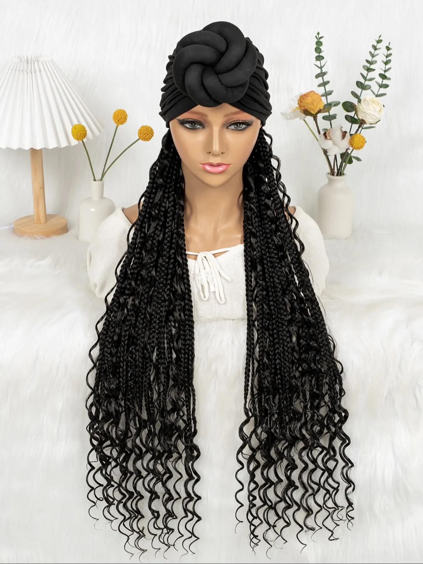 Fashion Braided Hat Wig Long Hair Synthetic Bohemian Braided Wig with Hat, Daily Work New Favorite, All Seasons, Synthetic Fiber Wig Boho Braids Synthetic Curly Wigs