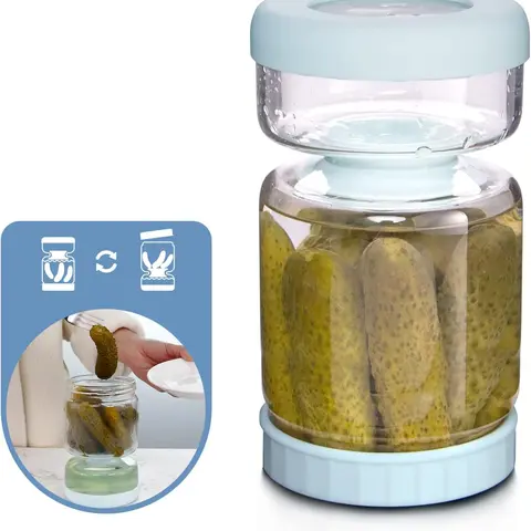 LUVAN 16oz Wide Mouth Hourglass Glass Pickle Jar - Kitchen Utensils with Screw Leak Proof Lid, Strainer Flip, Airtight Food Storage, Dishwasher-Safe Container for Pickling, Fast Juicing Separation