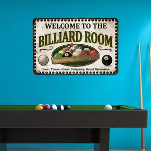 Vintage Aluminum Easy Hang Welcome To The Billiard Room Sign for Game Areas Pool Hall Wall Decor Living Room Home Decor