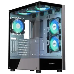 MUSETEX K2 ATX 270° Full View PC Case with 6 Pre-Installed PWM ARGB Fans, Strong Cooling Performance & Large Installation Space