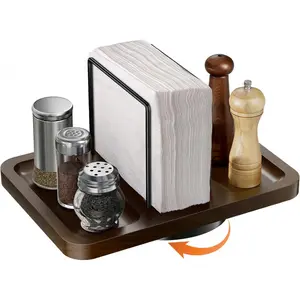 Napkin Holder for Table, Rotating Metal Napkin Dispenser with Salt and Pepper Shakers Caddy Standing Paper Towel Holder for Bathroom Kitchen Dining Table Decor Not Including Shakers