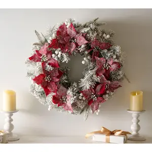 24" Flocked Poinsettia Wreath by Valerie