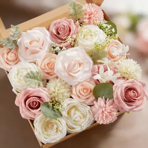 AUSOGO Artificial Flowers Fake Silk Roses Combo for DIY Wedding Bouquets Cake Decorations Blush Pink & White Flower Centerpieces Arrangements Party Table Chair Decor wedding flowers decor holiday