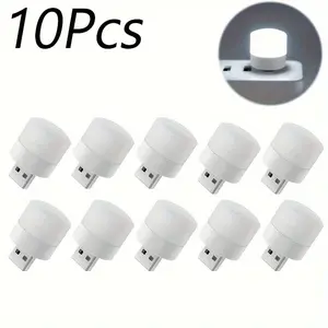10pcs Mini USB Night Light Warm White Eye Protection Book Reading Light USB Plug Computer Mobile Power Charging LED Night Lamp Smartphones Chargeable