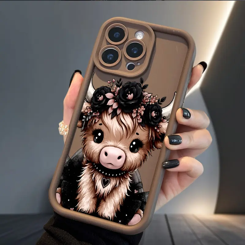 Floral Highland Calf Customized Silicone Shell Phone Case - Durable Soft Matte TPU Armor Cover with Lens Protector, Drop-Proof Shockproof Protection, Mobile Phone Accessories for iPhone 17 Air,16,16e,15,14,13,12,11 Pro Max Plus,X,XS