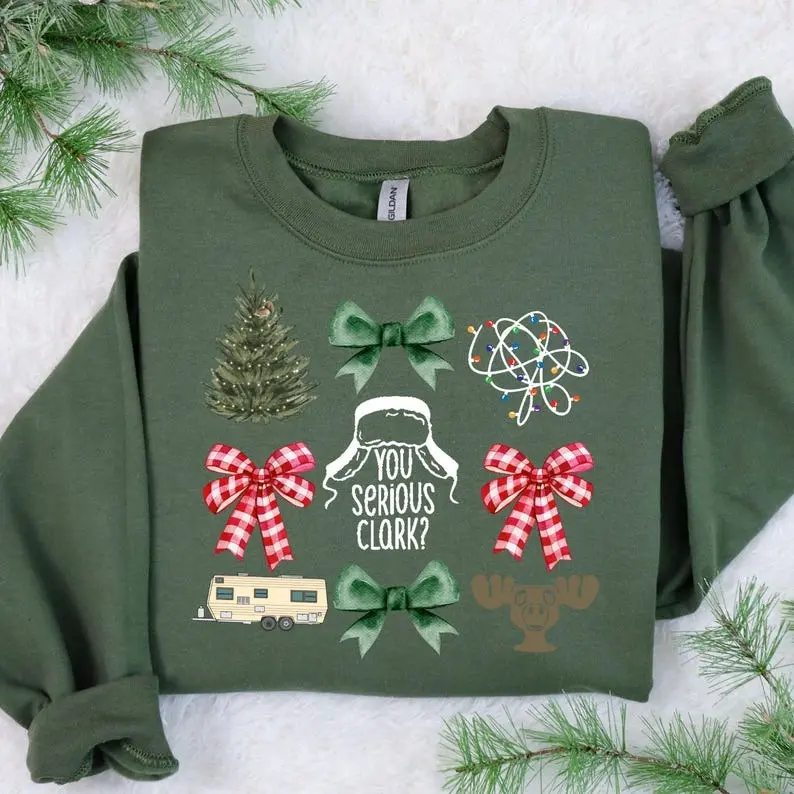 Unisex Funny Christmas Sweatshirt, Unisex Casual Drop Shoulder Long Sleeve Pullover, Unisex Fall & Winter Clothes For Daily Wear, Coquette Bow Christmas, Christmas Holiday Tshirt