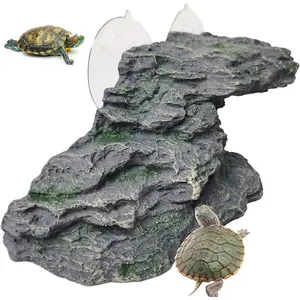 Turtle Basking Platform Baby Tortoise Climbing Ramp Shale Reptiles Dock Resting Terrace Stone Aquarium Ornament Rock Landscaping Decoration for Frogs Newts (Medium Size:8.2”Lx3.3”Wx3.1”H)