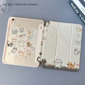 Pixel cat pattern, with adjustable stand and pen slot, foldable anti slip Y-fold TPU protective case, suitable for Samsung, iPad mini, iPad Air, iPad Pro/iPad 10th generation, 11th generation and other series of iPad protective cases