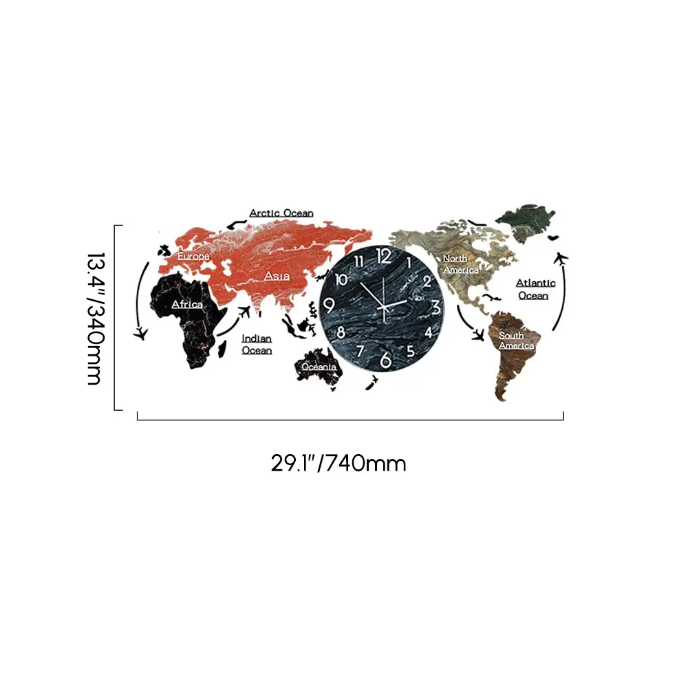 Homary 29.1" x 13.4" Modern World Map Wall Clock Acrylic & Glass Home Decor Art Living Room Homary 29.1" x 13.4" Modern World Map Wall Clock Acrylic & Glass Home Decor Art Living Room