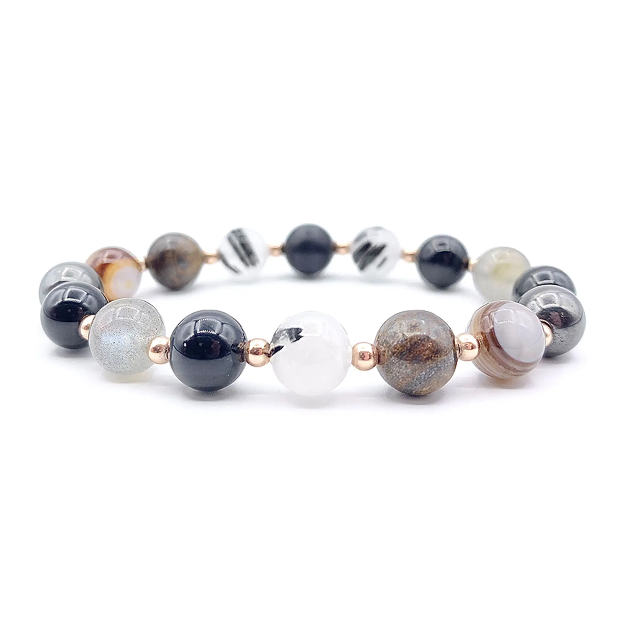 Shield III Shungite & Labradorite Bracelet with 8 Premium Gemstones Custom Sized to Fit Shield III Shungite & Labradorite Bracelet with 8 Premium Gemstones Custom Sized to Fit
