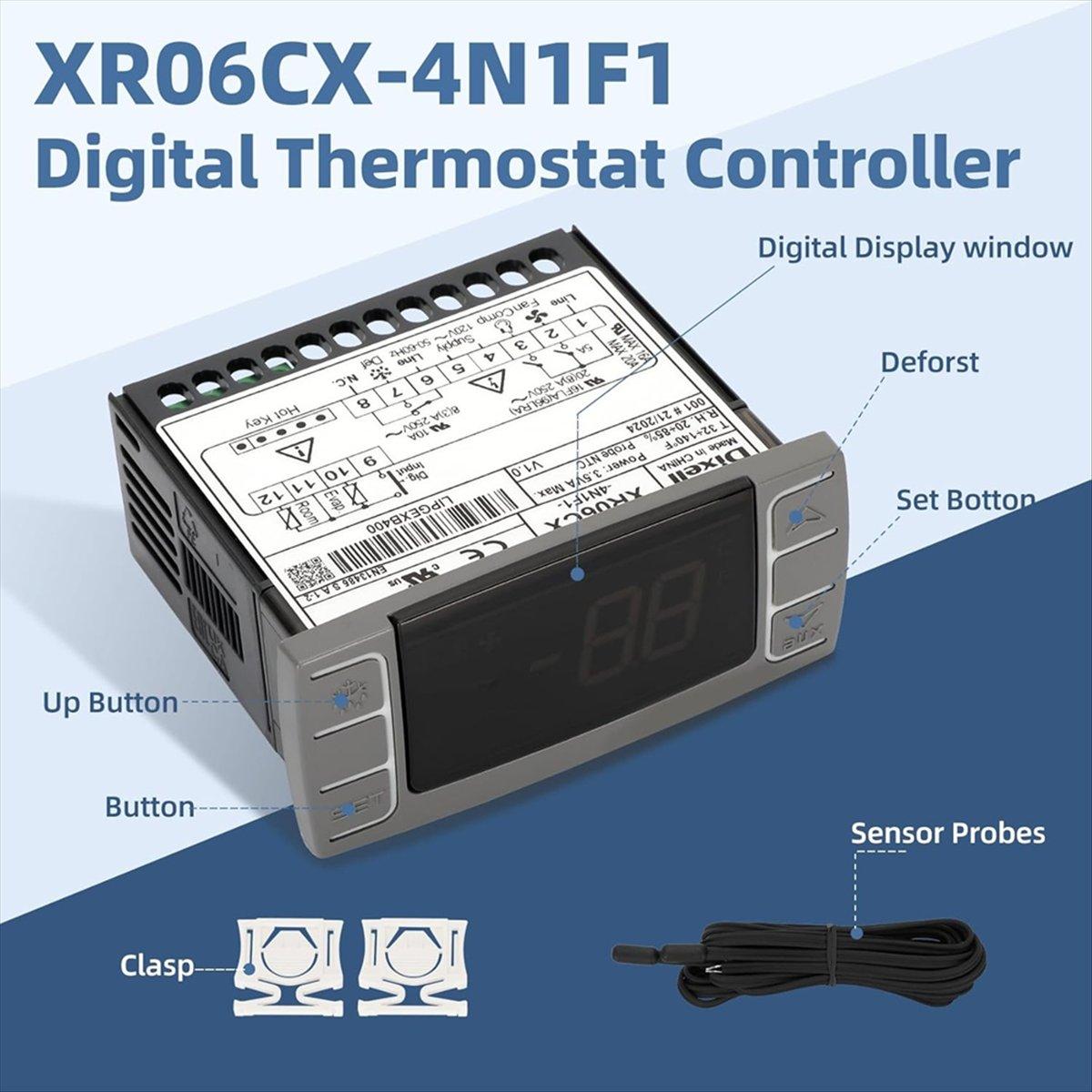 XR06CX-4N1F1 Temperature Controllers, Programmable Digital Thermostat with Sensor Probe